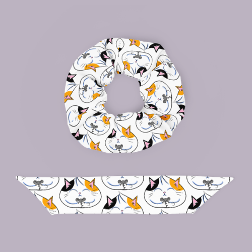 Cat & Mouse Recycled Scrunchie with Bow