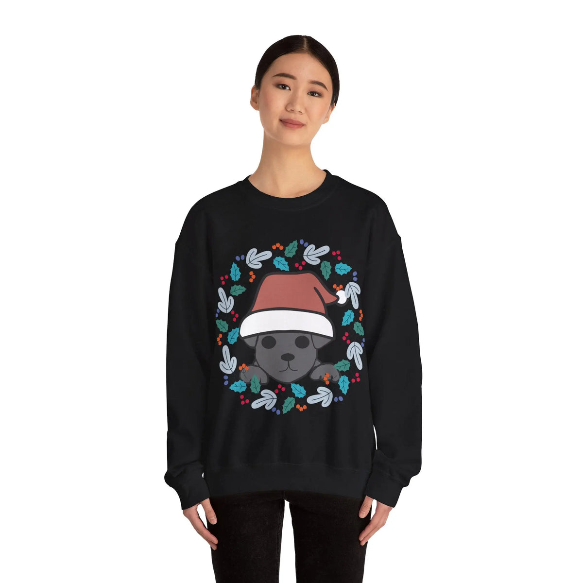 Santa Hat Chiweenie Blue Wreath Sweatshirt - Kawaii Esquire