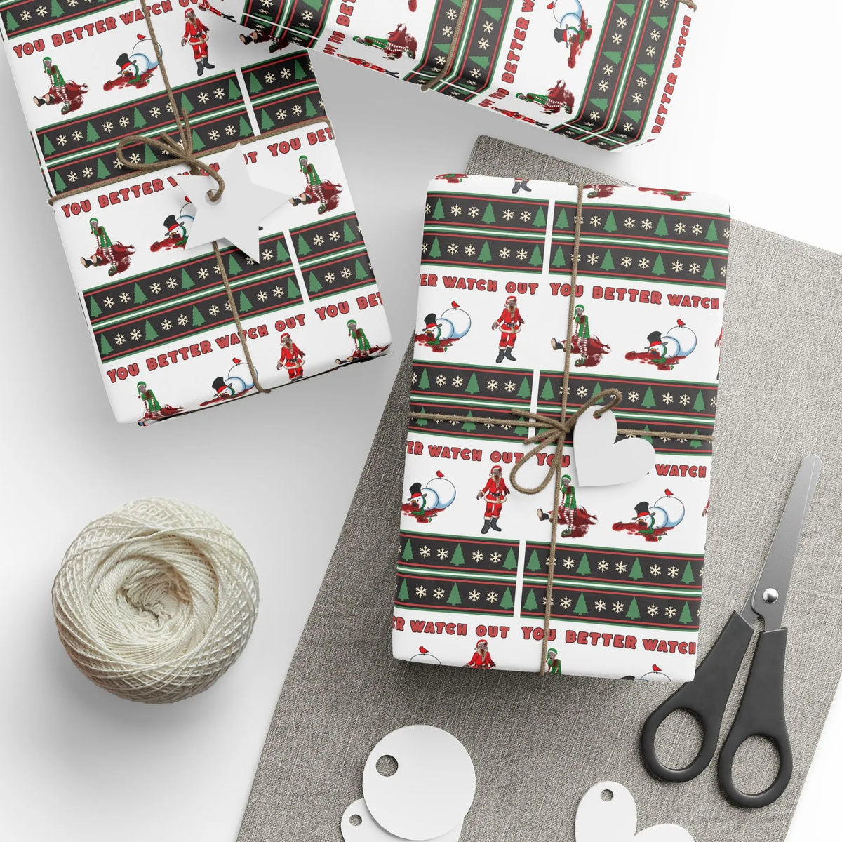 Unwrap the Undead: Zombie Themed Wrapping Paper with Santa, Elf, and Snowman Printify