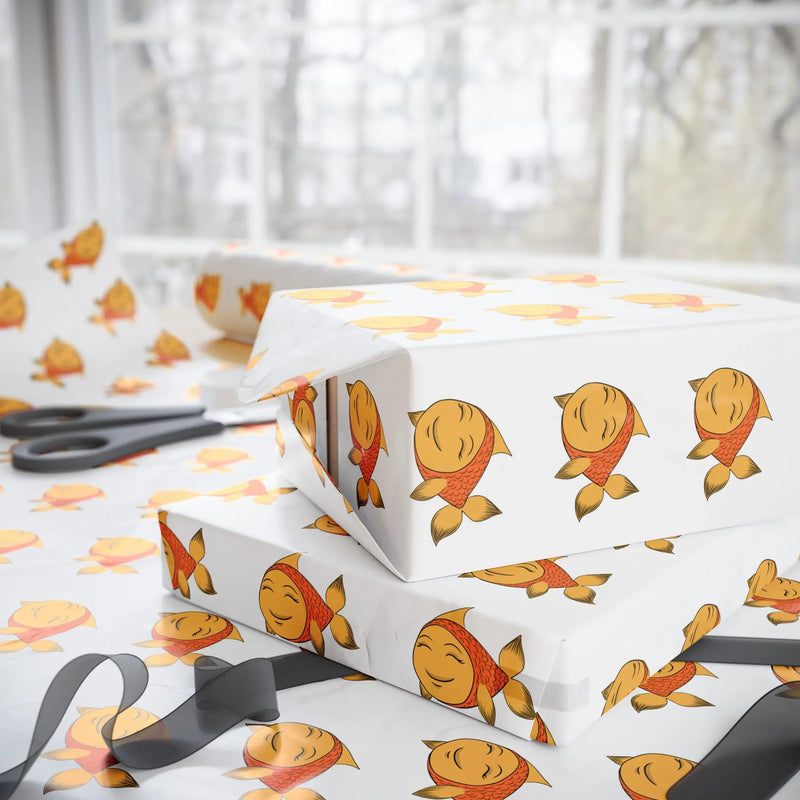 Happy Orange Goldfish Wrapping Paper Printify