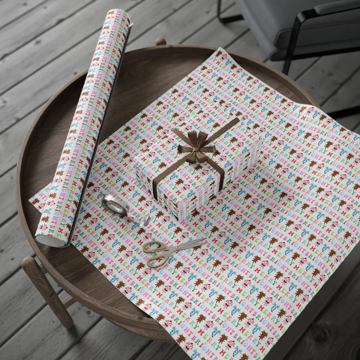 Santa, Gingerbread and Icy Axolotl Holiday Gift Wrap Roll Printify