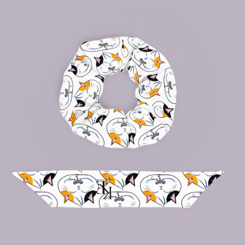 Cat & Mouse Recycled Scrunchie with Bow
