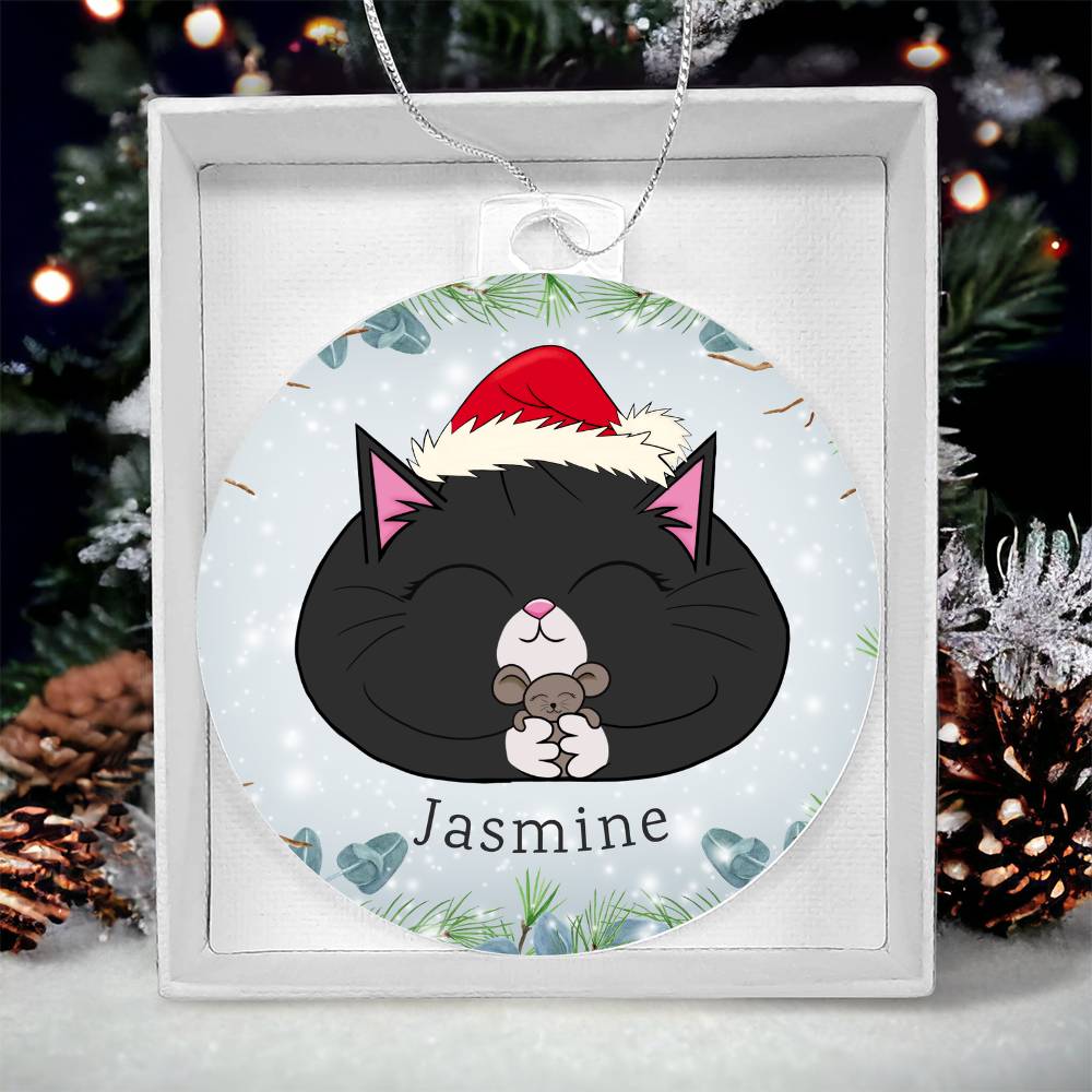 Personalized Black Cat & Mouse Christmas Ornament