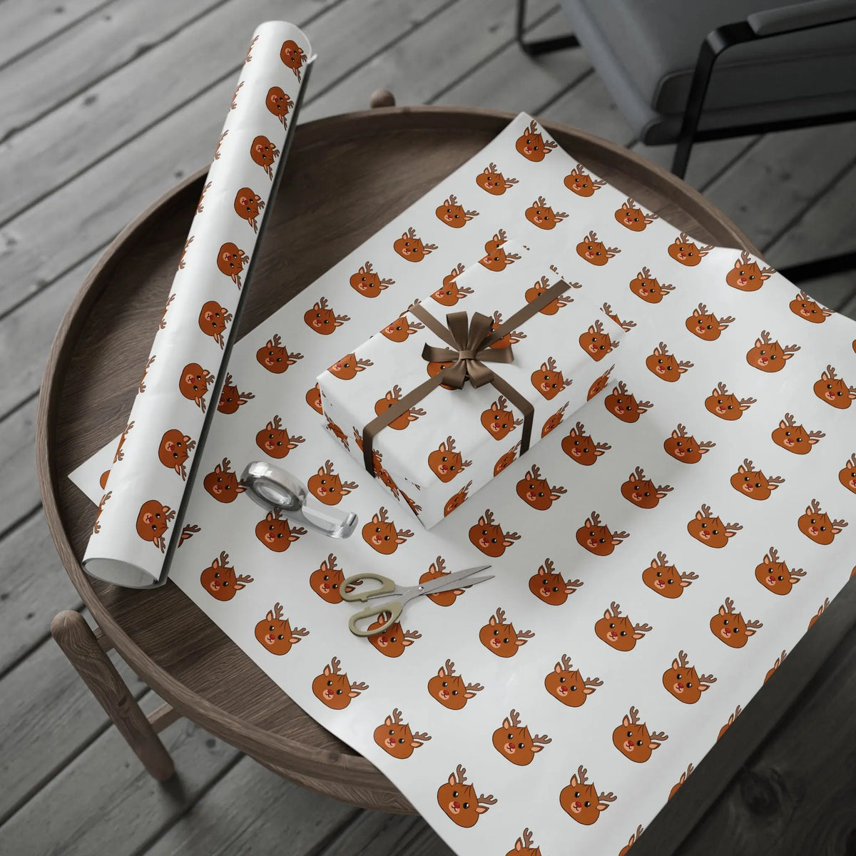 Reindeer Dumpling Cute Wrapping Paper - Unique Holiday Gift Wrap, Various Sizes Printify