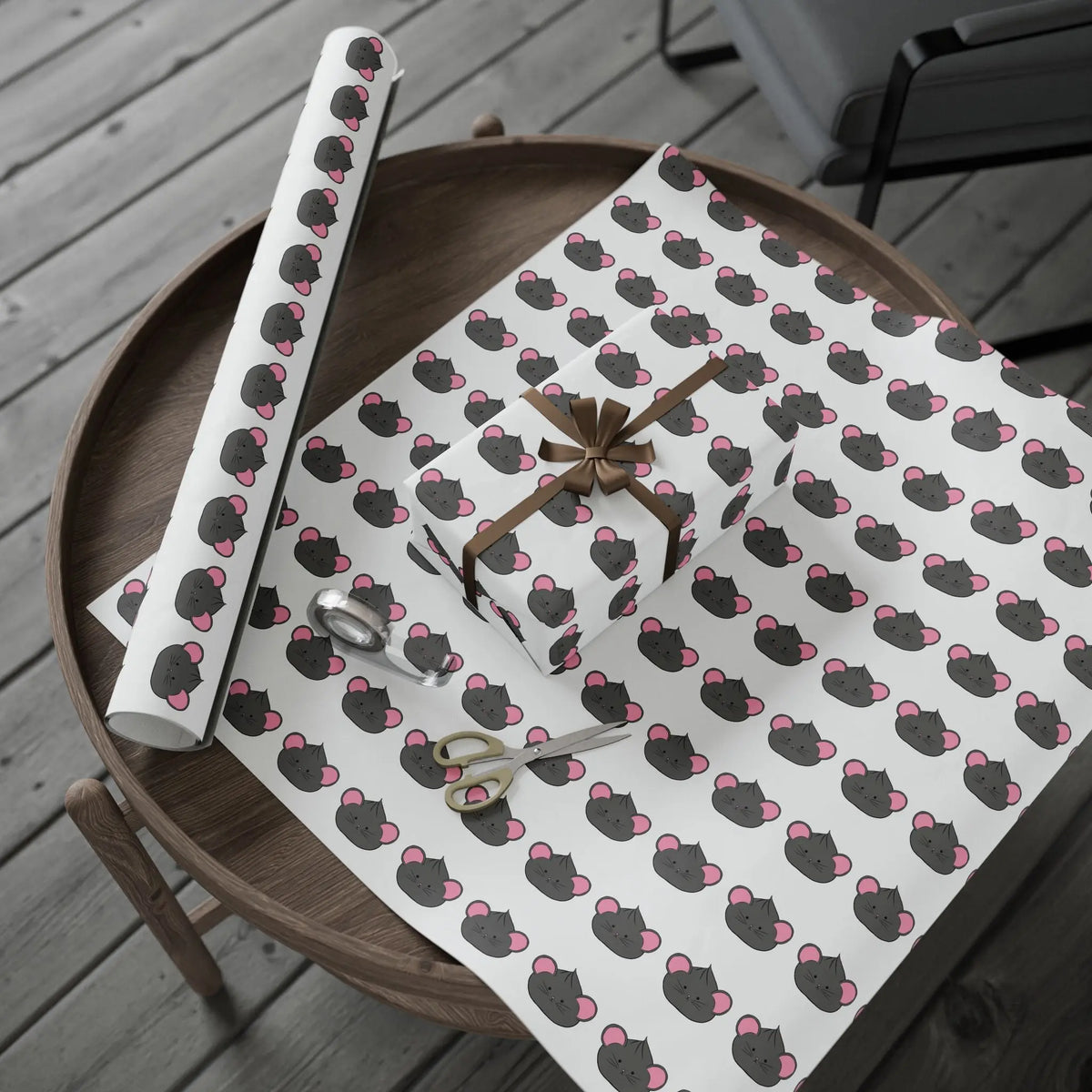 Versatile Gray Mouse Dumpling Pattern Wrapping Paper Printify