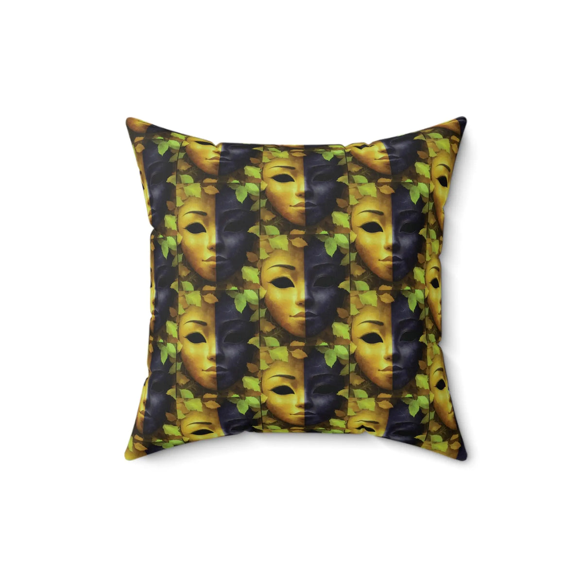 Square Pillow Yellow & Blue Black Dramatic Mask Spun Polyester Printify