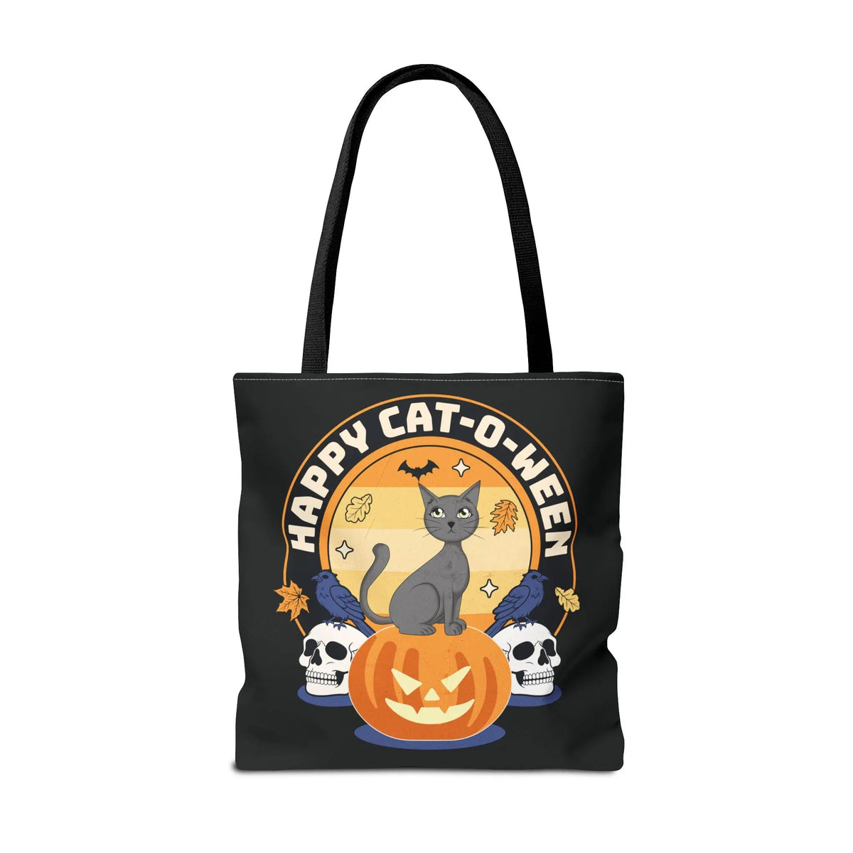 Tote Bag - Halloween Black Cat on Jack O Lantern Design Printify