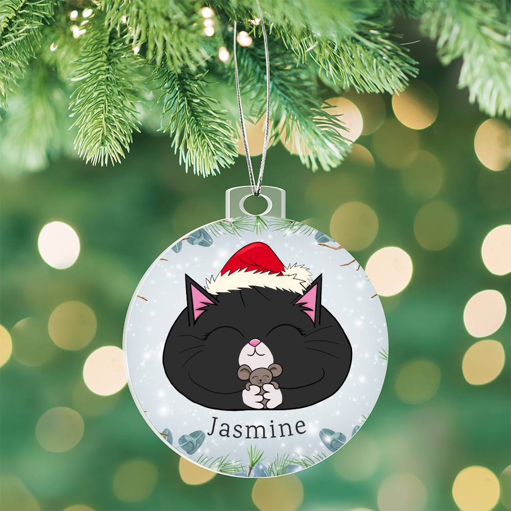 Personalized Black Cat & Mouse Christmas Ornament