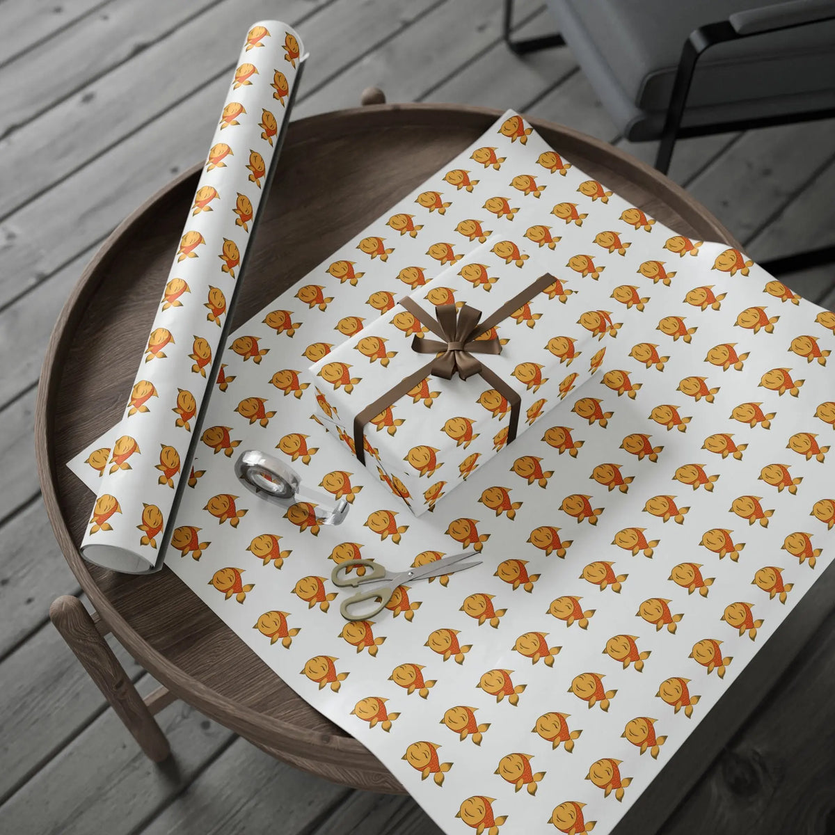 Happy Orange Goldfish Wrapping Paper Printify