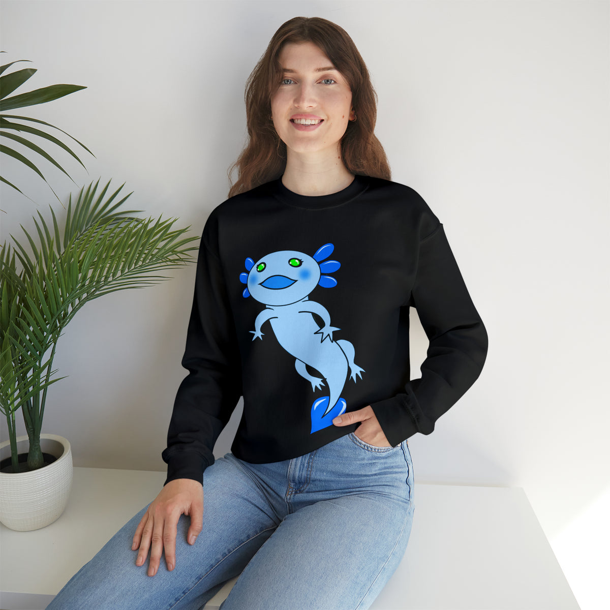 Adorable Blue Axolotl Sweatshirt | Cozy Blend of Cotton and Polyester | Relaxed Fit for Comfort