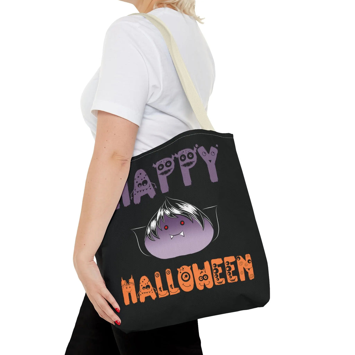 Halloween Tote Bag with Monster Design and Vampire Dumping Printify