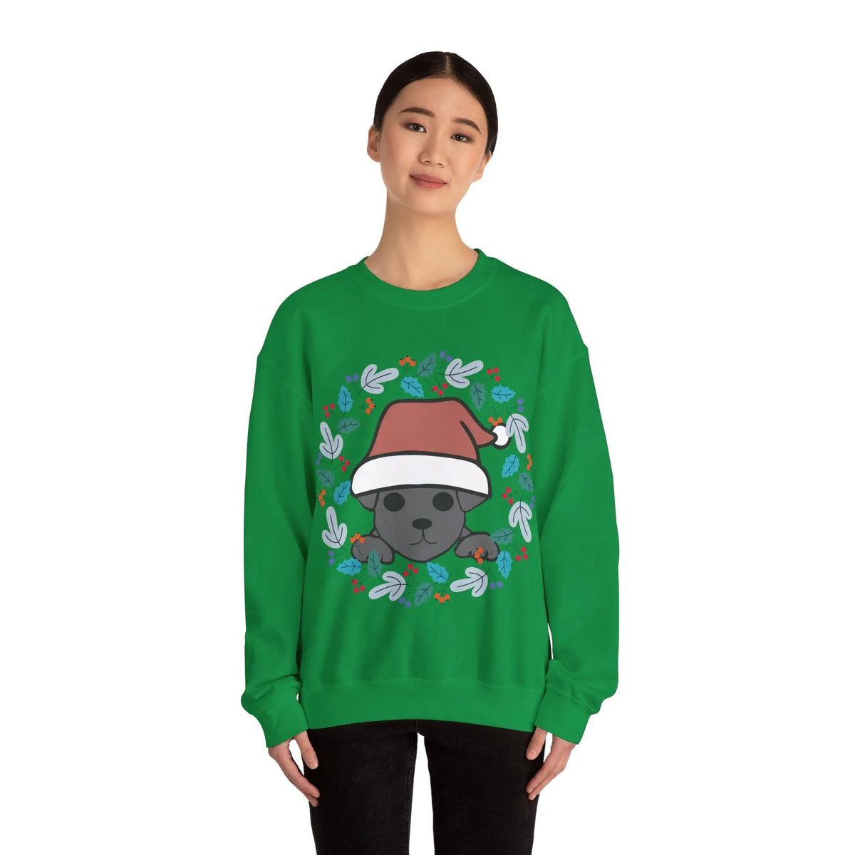 Santa Hat Chiweenie Blue Wreath Sweatshirt - Kawaii Esquire