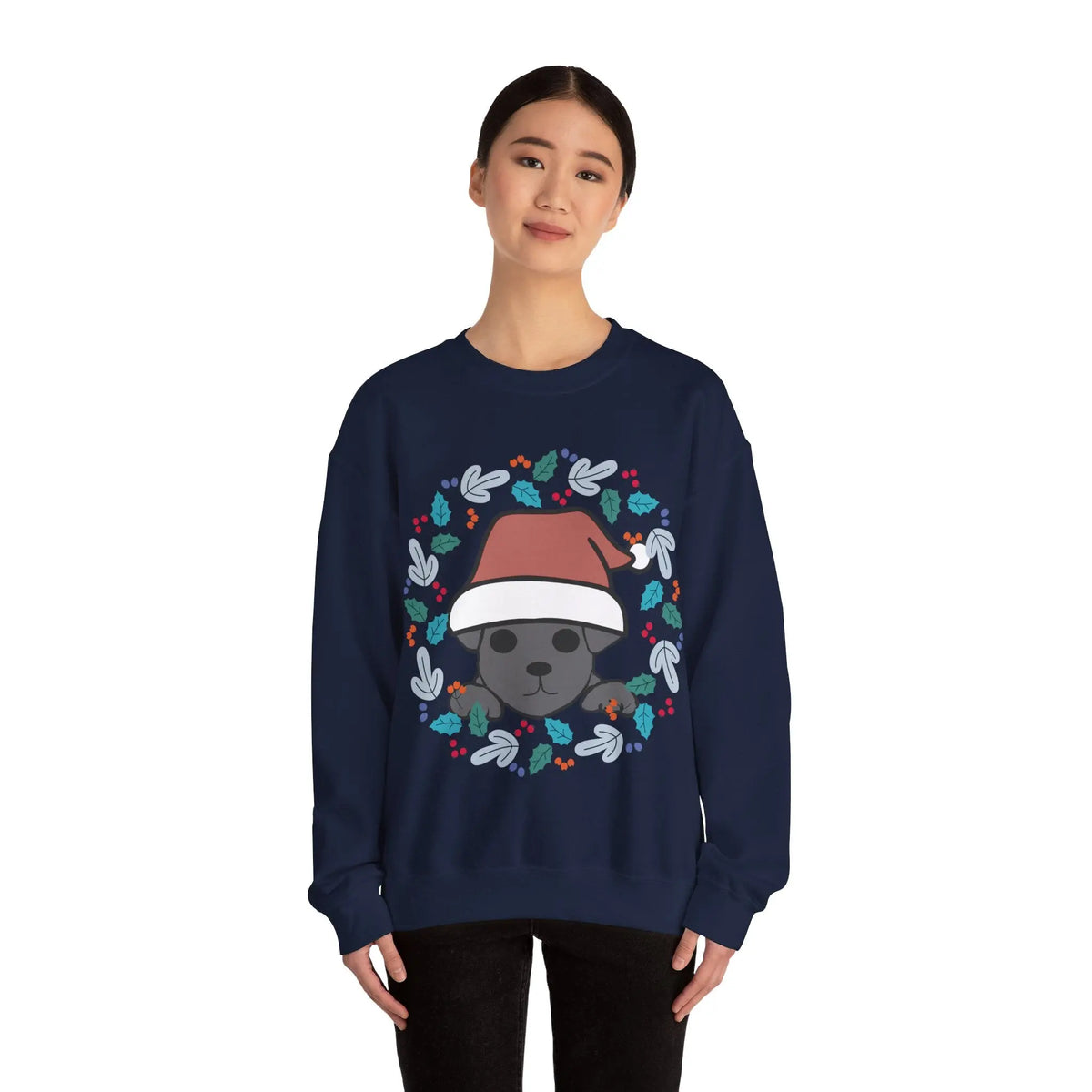 Santa Hat Chiweenie Blue Wreath Sweatshirt - Kawaii Esquire