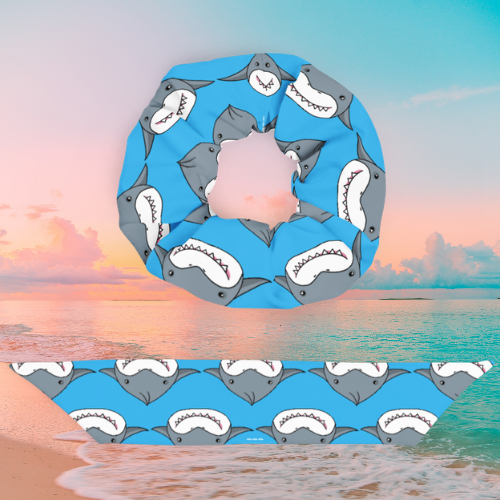 Shark Dumpling Recycled Scrunchie with Bow