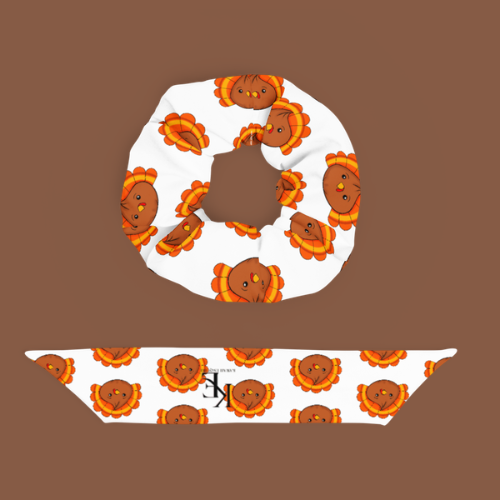 Cute Turkey Thanksgiving Recycled Scrunchie with Removable Bow