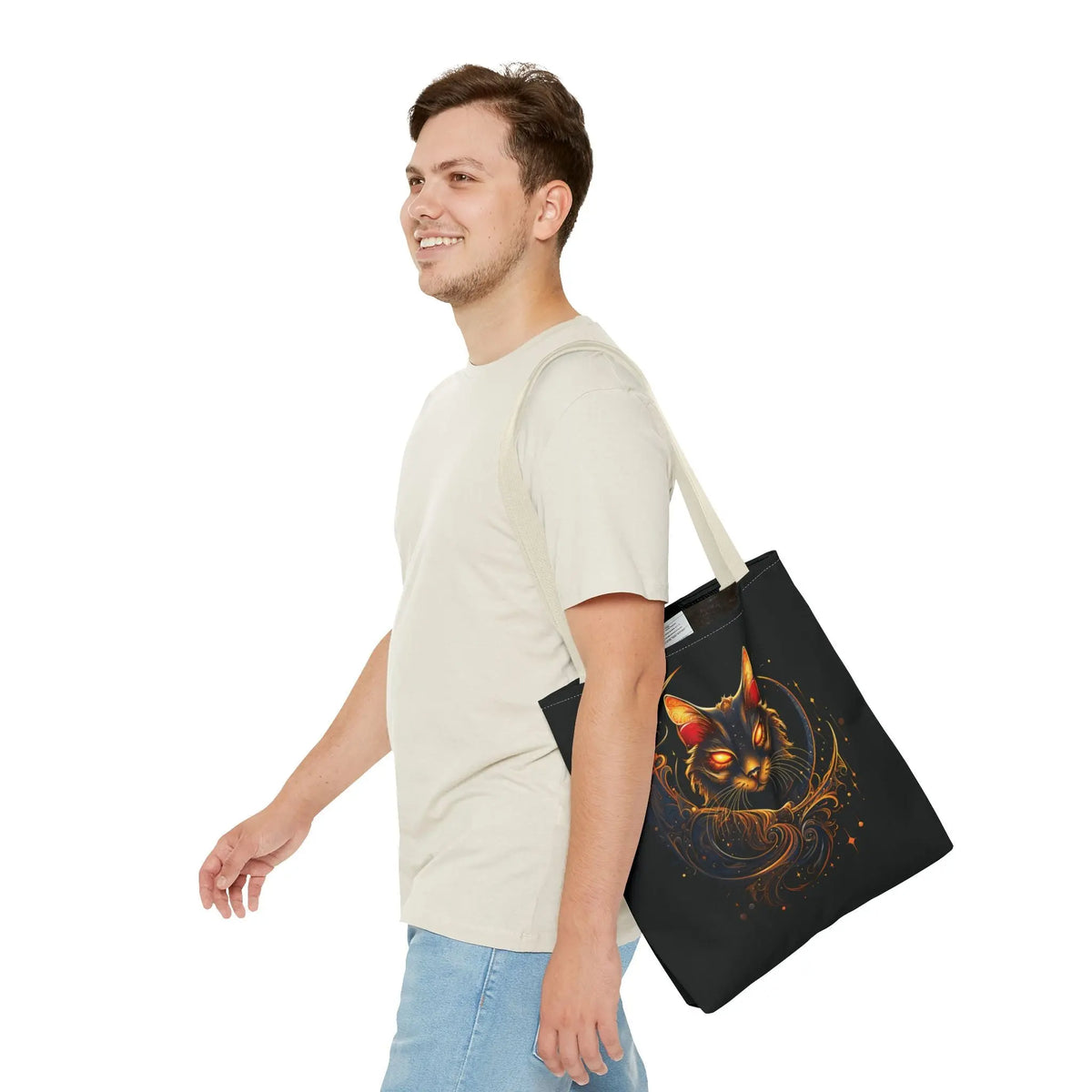 Tote Bag - Butterfly Ears Mystical Glowing Eyed Cat Moon Design Printify