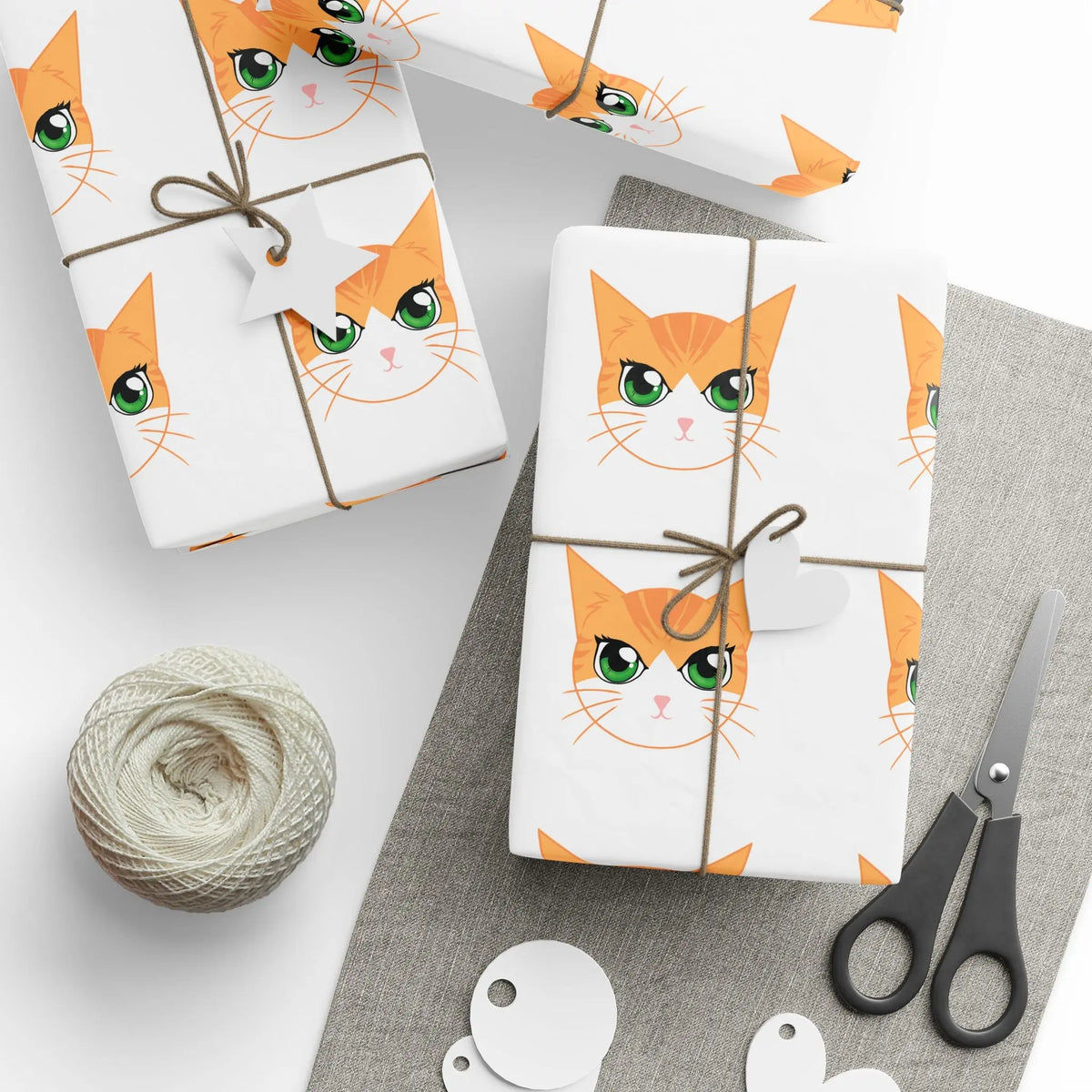 Orange Tabby Cat Wrapping Paper with Sleek Bar and QR Code - 30 × 72 inches - High-Quality Gift Wrap for Cat Lovers Printify