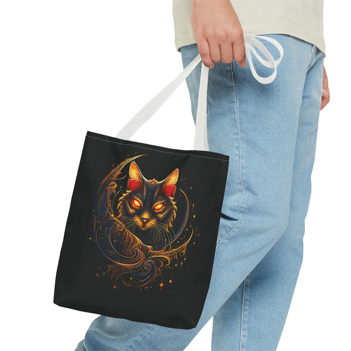 Tote Bag - Butterfly Ears Mystical Glowing Eyed Cat Moon Design Printify