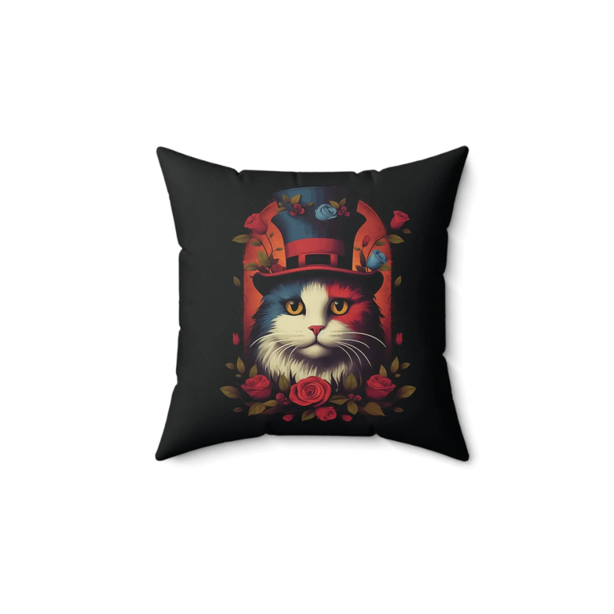 Mysterious Steampunk Cat with Roses Pillow Printify