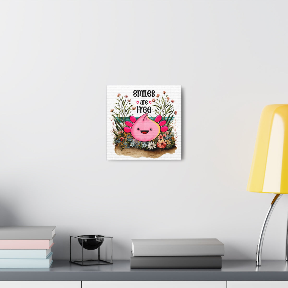 Smiles are Free Pink Smiling Axolotl Canvas Art