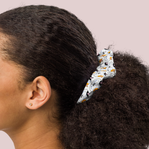 Cat & Mouse Recycled Scrunchie with Bow