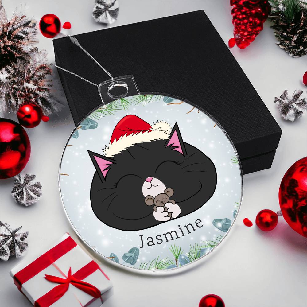 Personalized Black Cat & Mouse Christmas Ornament