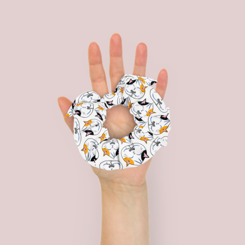 Cat & Mouse Recycled Scrunchie with Bow