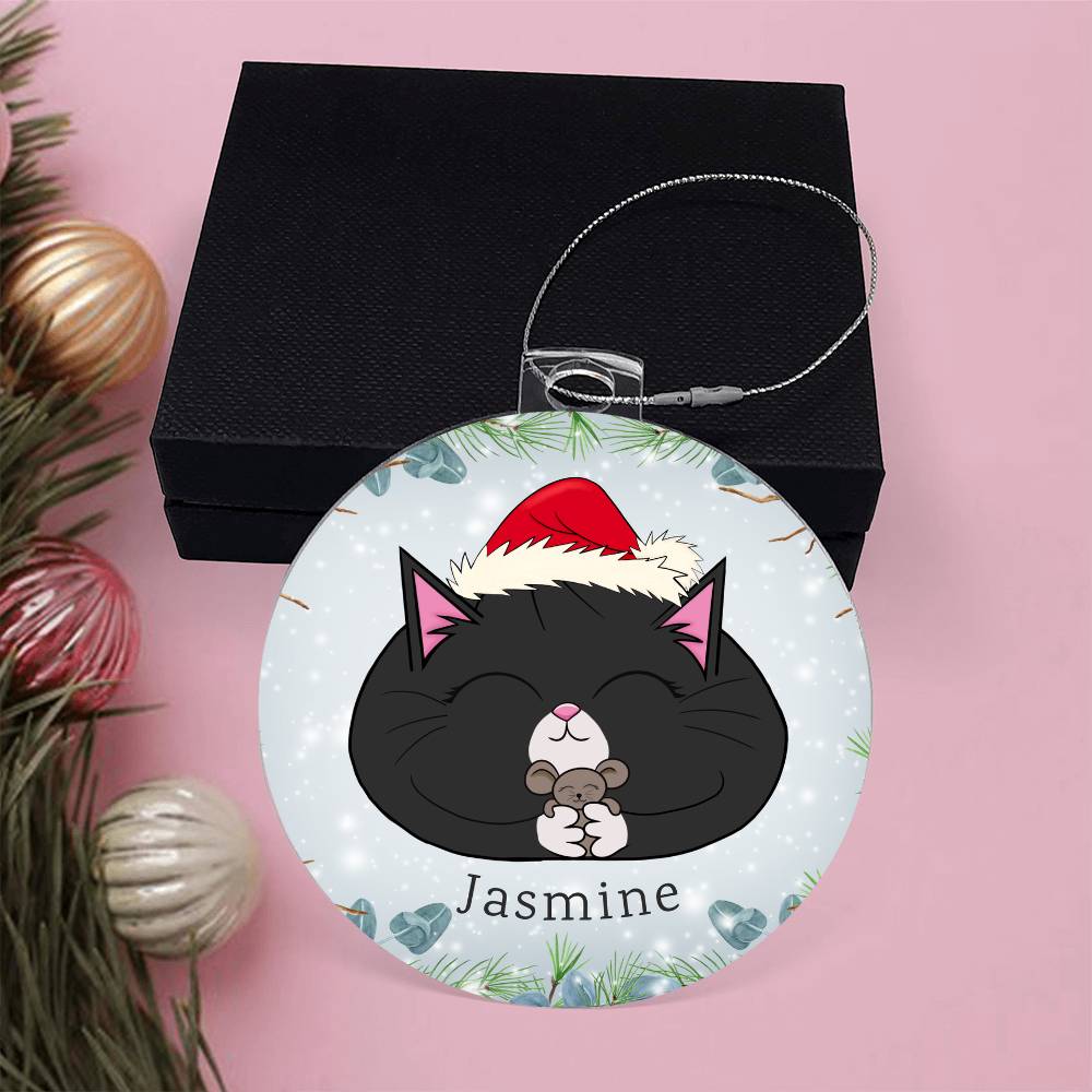 Personalized Black Cat & Mouse Christmas Ornament