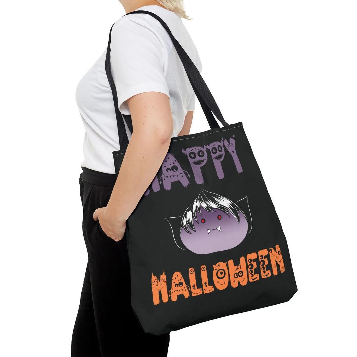 Halloween Tote Bag with Monster Design and Vampire Dumping Printify