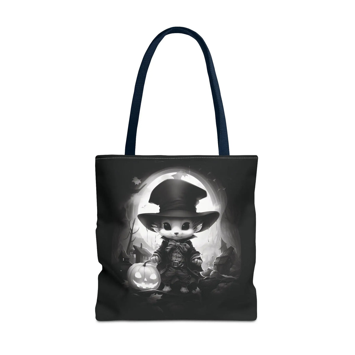 Tote Bag - Black & White Vampire Hunter Mouse with Top Hat Halloween Jack-o'-lantern Printify