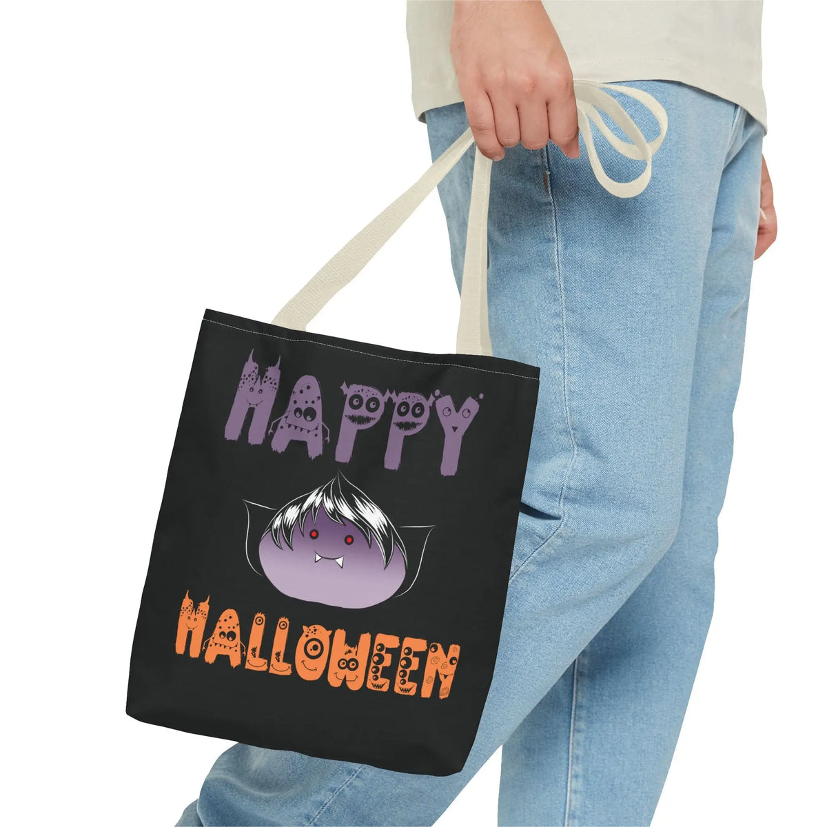 Halloween Tote Bag with Monster Design and Vampire Dumping Printify