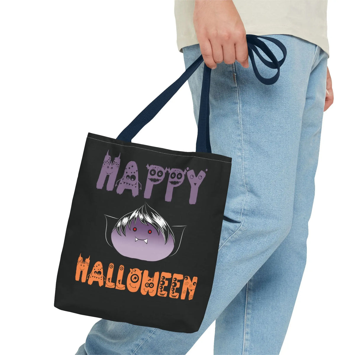 Halloween Tote Bag with Monster Design and Vampire Dumping Printify