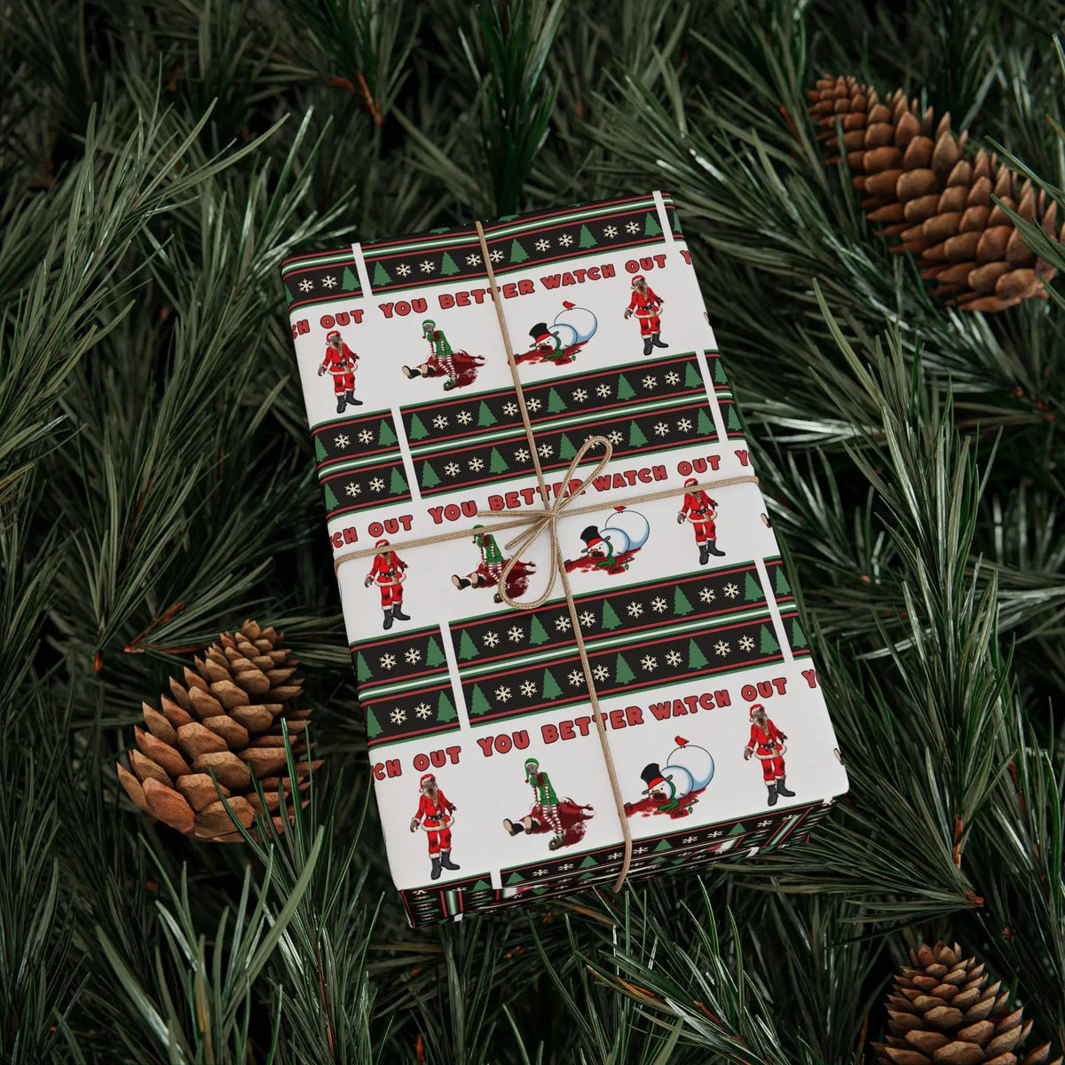 Unwrap the Undead: Zombie Themed Wrapping Paper with Santa, Elf, and Snowman Printify