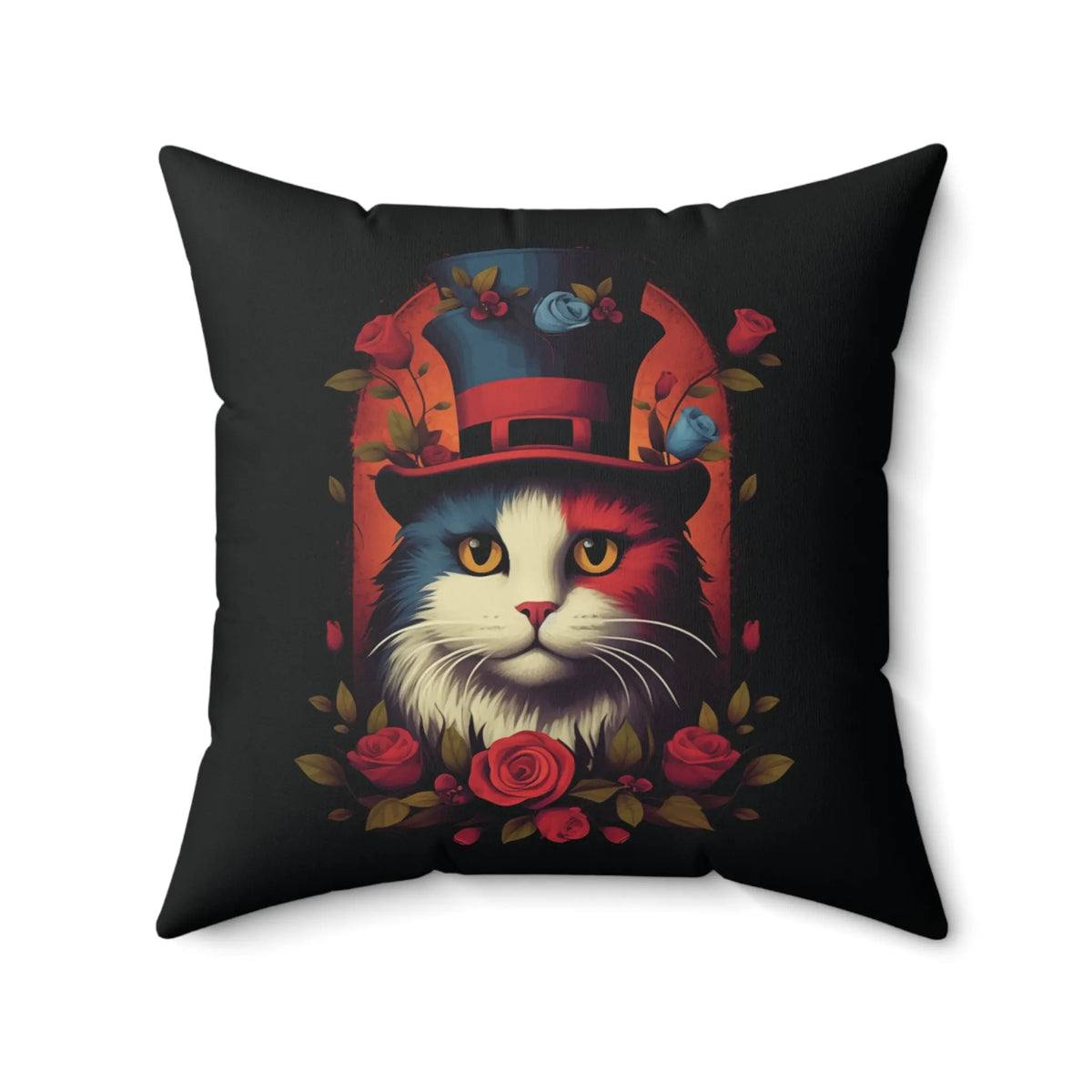 Mysterious Steampunk Cat with Roses Pillow Printify