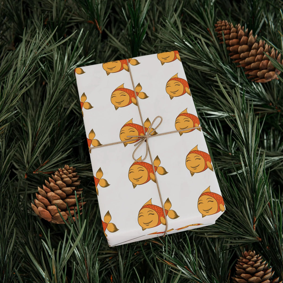 Happy Orange Goldfish Wrapping Paper Printify