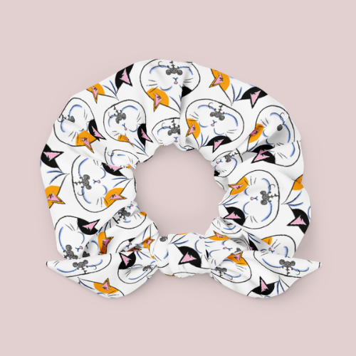 Cat & Mouse Recycled Scrunchie with Bow