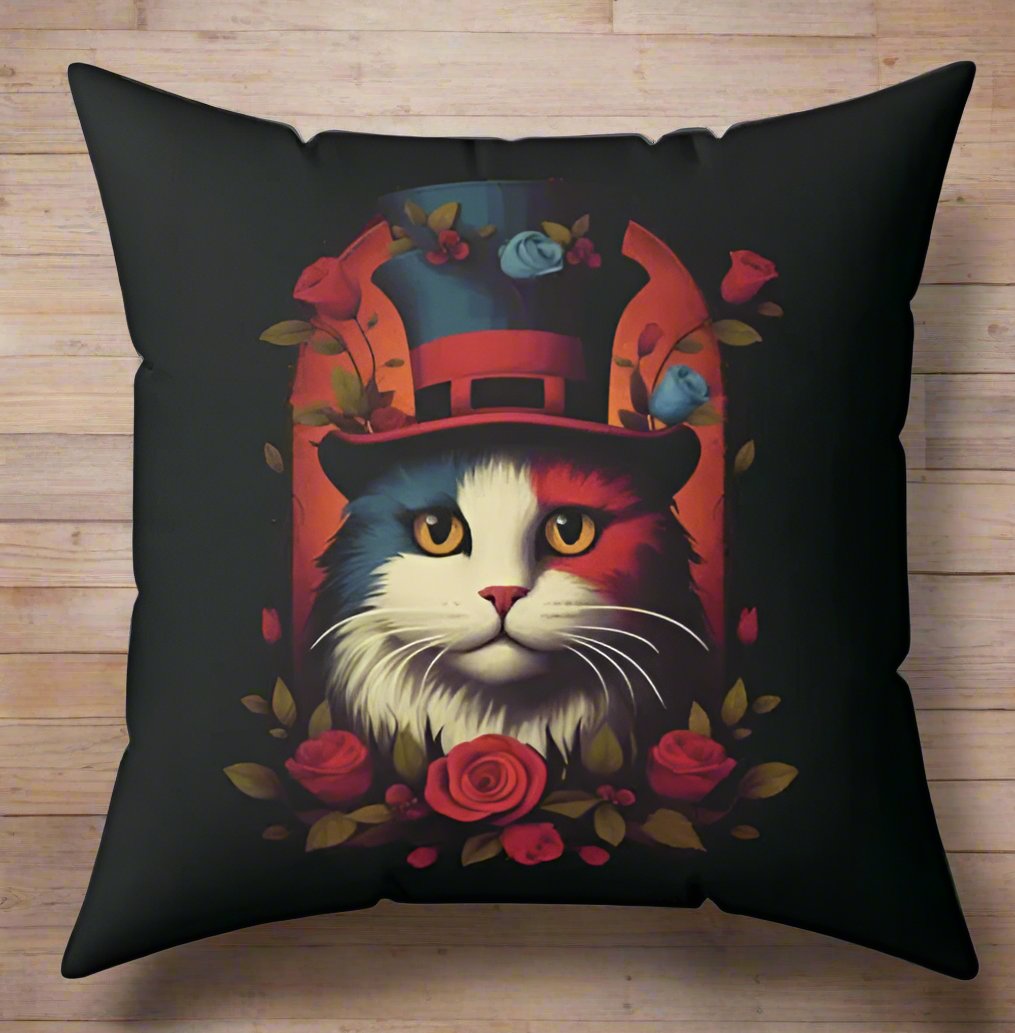 Mysterious Steampunk Cat with Roses Pillow Kawaii Esquire