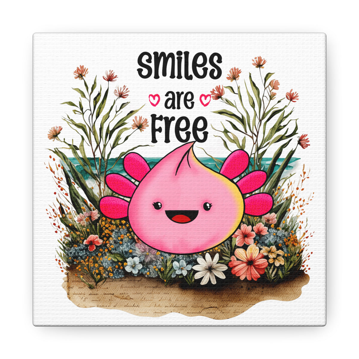 Smiles are Free Pink Smiling Axolotl Canvas Art - Kawaii Esquire