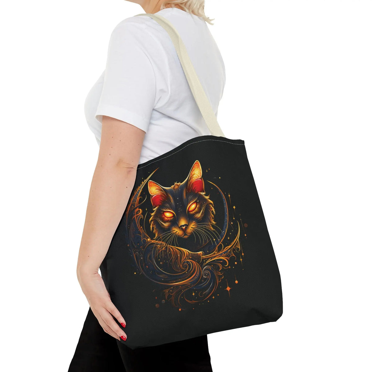 Tote Bag - Butterfly Ears Mystical Glowing Eyed Cat Moon Design Printify