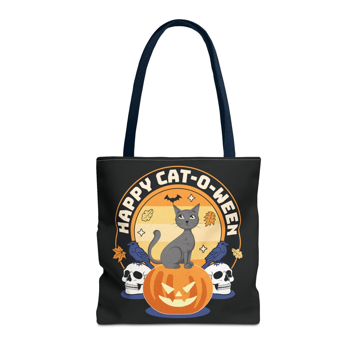 Tote Bag - Halloween Black Cat on Jack O Lantern Design Printify