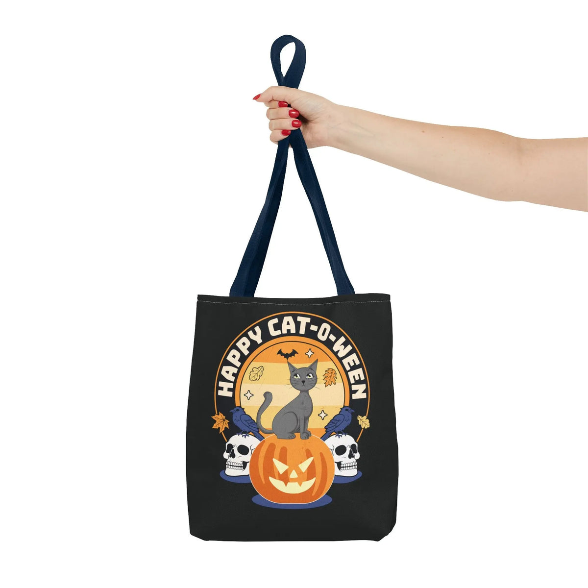 Tote Bag - Halloween Black Cat on Jack O Lantern Design Printify