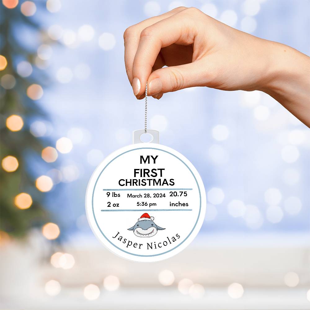 Personalized Baby’s First Christmas Birth Stats Acrylic Ornament
