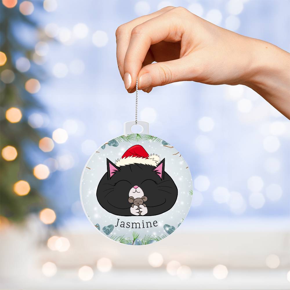 Personalized Black Cat & Mouse Christmas Ornament