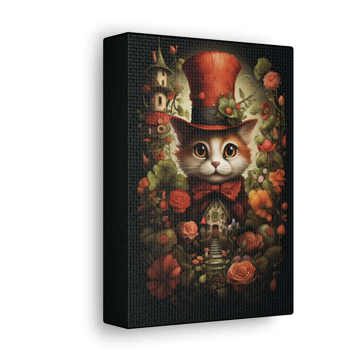 Cat in Top Hat with Flower Garden Canvas Wall Art Printify