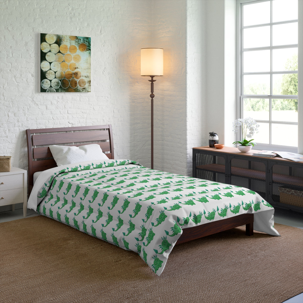 Emerald Green Axolotl Comforter | May Birthstone Design | Lightweight & Cozy