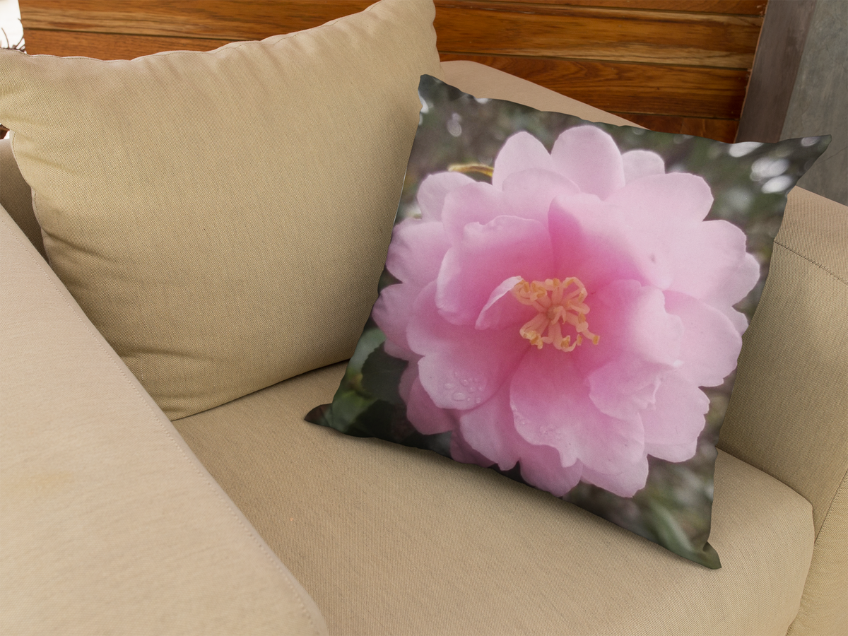 Pink Camellia Square Pillow - Kawaii Esquire