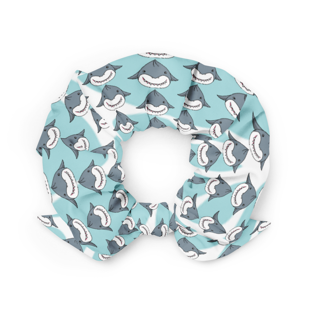 Cute Shark Scrunchie – Fun All-Over Print Hair Accessory with Bow