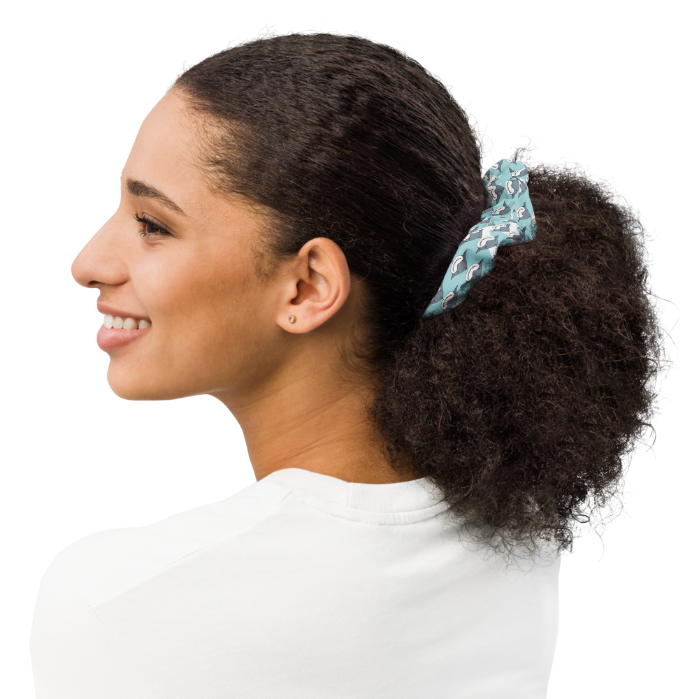 Cute Shark Scrunchie – Fun All-Over Print Hair Accessory with Bow