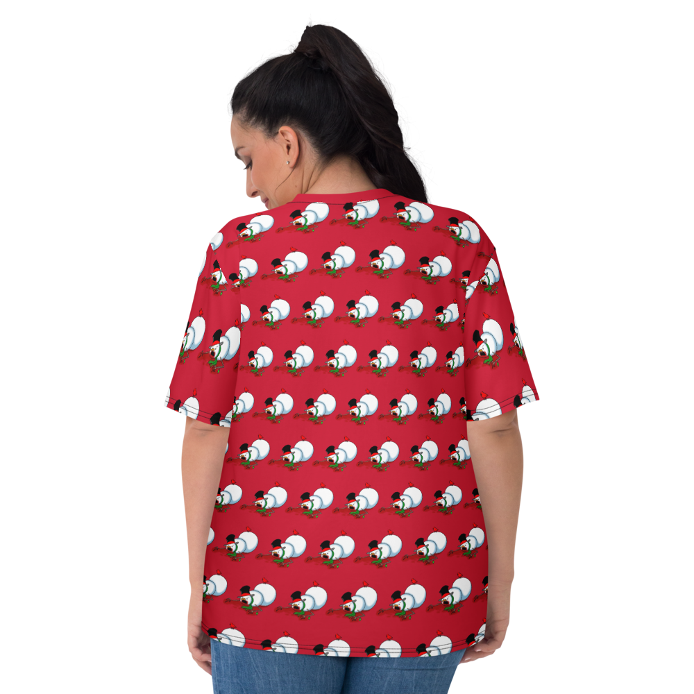 Zombie Snowman Christmas T-Shirt – All-Over Print Red Holiday Tee
