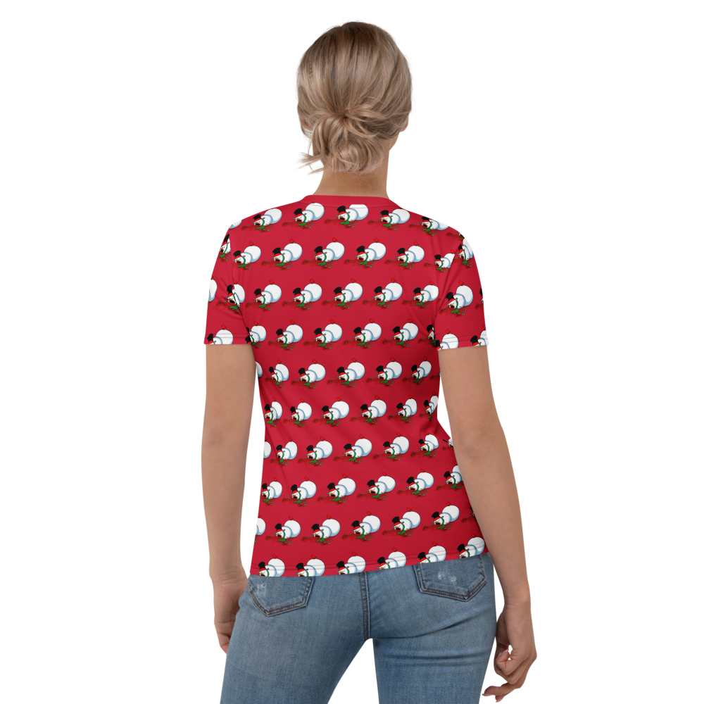 Zombie Snowman Christmas T-Shirt – All-Over Print Red Holiday Tee